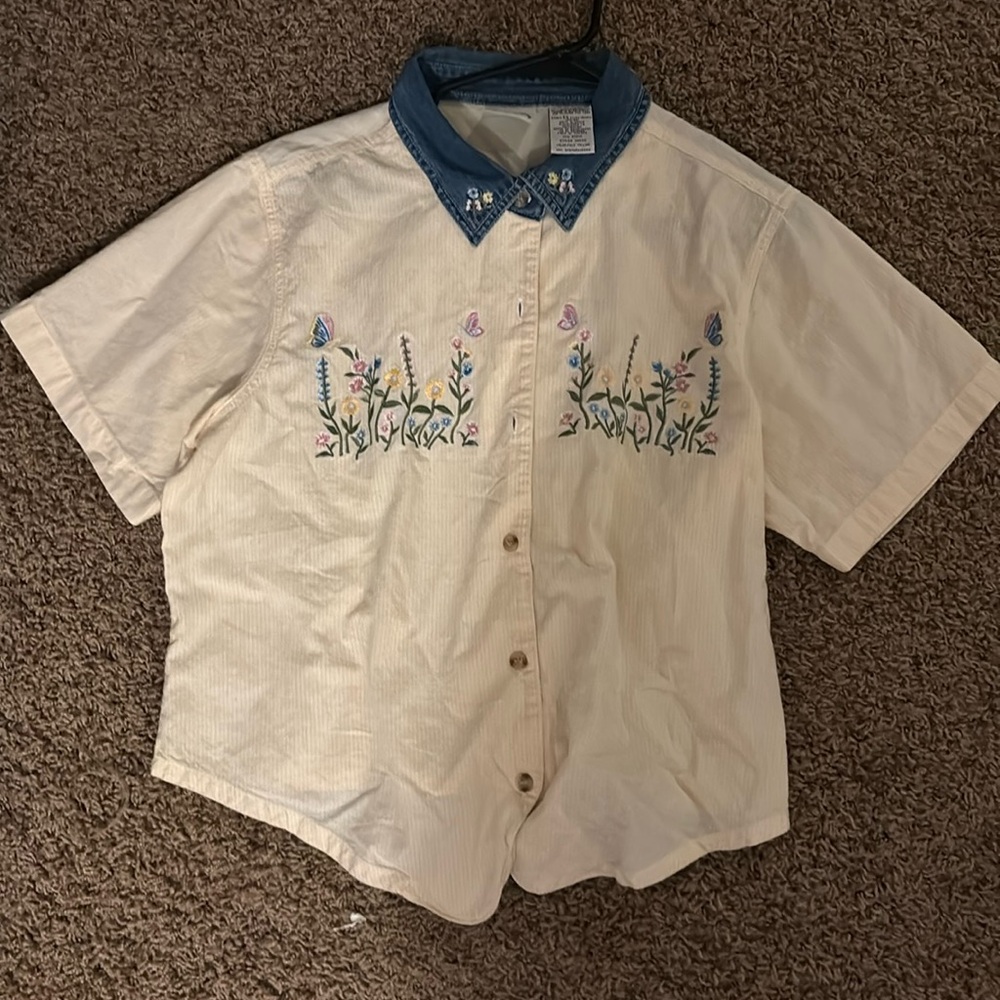 Yellow Embroidered Button Down